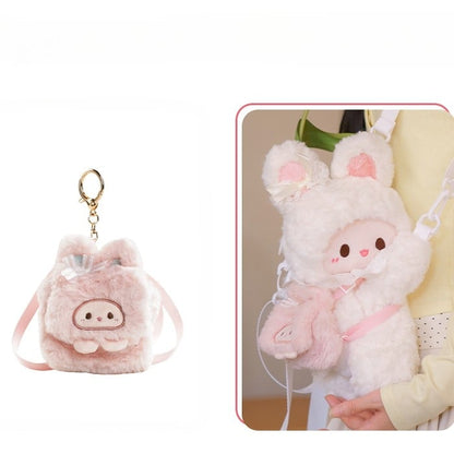 White Rabbit Bowknot Plush Backpack/Crossbody Bag + Plush Backpack Keychain