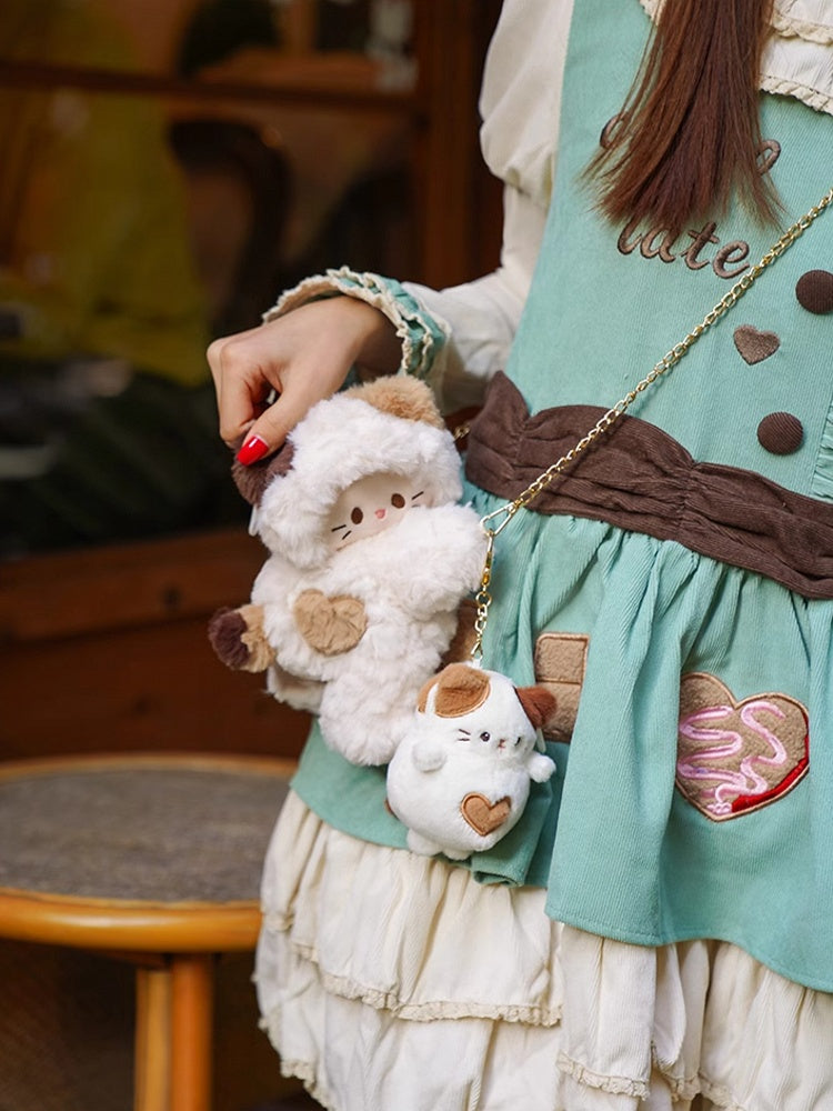 White Kitty-shaped Plush Backpack/Crossbody Bag + 4 Options Keychain Small/Middle/Large Size