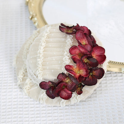 5 Colors Elegant Lace Flat Hat with Singed - edge Hydrangea Decorations