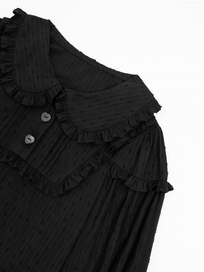 Plus Sizes Available Black Ruffle Trim Peter Pan Collar Sweet Lolita Blouse