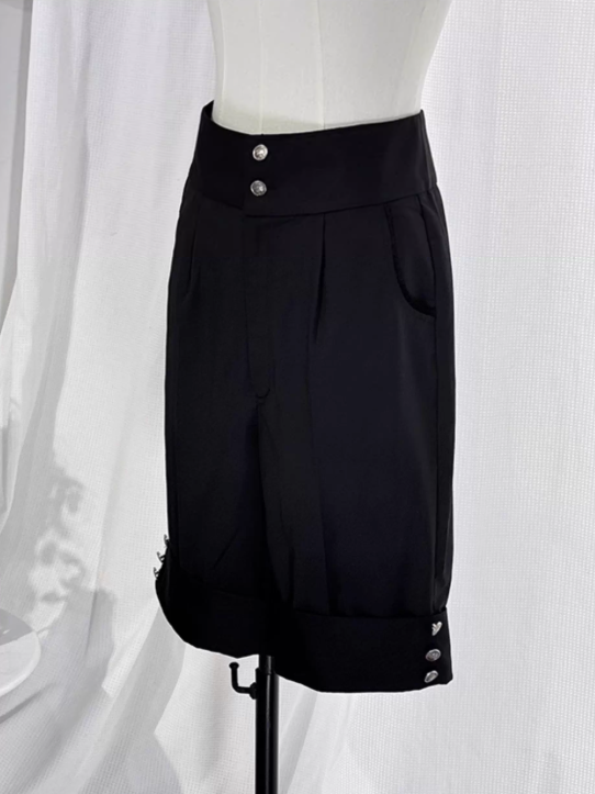 Ouji Lolita White and Black Eight-Piece Set - Asymmetrical Design Waistcoat + Shirt + Shorts + Matching Accessories