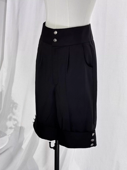 Ouji Lolita White and Black Eight-Piece Set - Asymmetrical Design Waistcoat + Shirt + Shorts + Matching Accessories