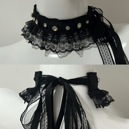 5 Color Options Studs Decorated Lace Trim Choker