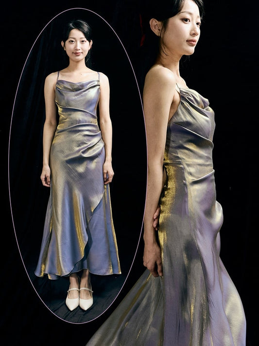 Purple Asymmetrical Flounce Hem Summer Cami Dress