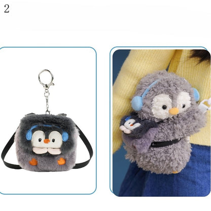Light Gray Cute Penguin Plush Backpack/Crossbody Bag + 4 Options Keychain Middle/Large Size