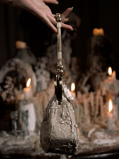 Bead Tassels Vintage Kiss-lock Closure Hand Bag