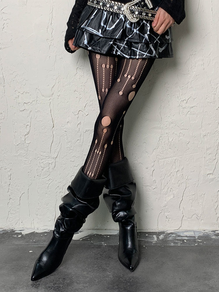 Black Gothic Cut-out Asymmetrical Design Tights