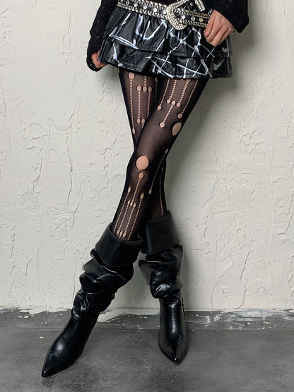Black Gothic Cut-out Asymmetrical Design Tights