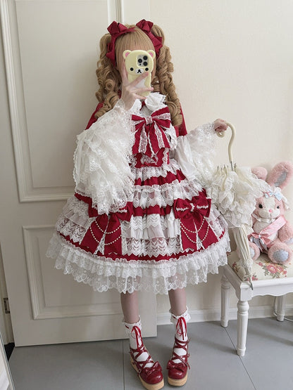 Red Big Bows Decoration Tiered Skirt Hanayome Lolita Dress