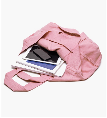 Large-Sized Chic Pink Double-Handle Canvas Tote Bag With Ruffle Accents