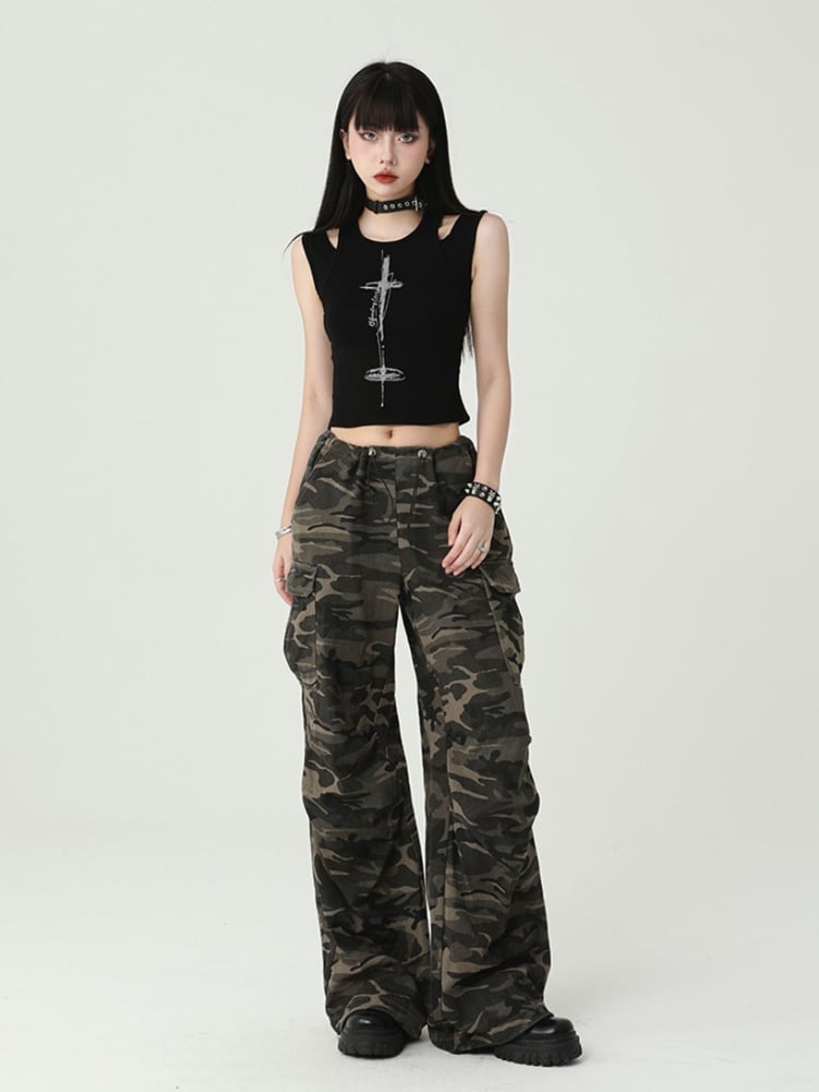 Gothic Black Cross Print Backless Glamorous Cropped Sleeveless Top