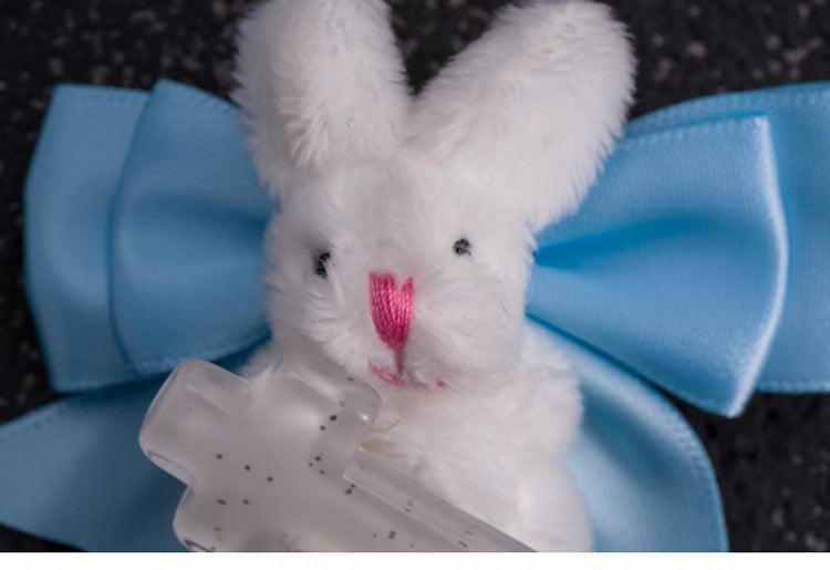 Handmade Plush Bunnies White and Blue Bowknot Hairclips