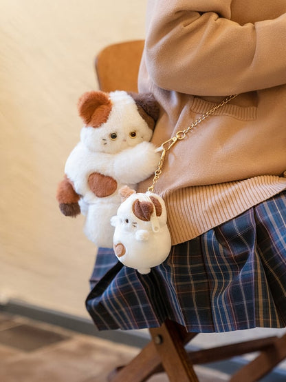 White Cute Kitty Heart Plush Backpack/Crossbody Bag + 3 Options Keychian Small/Middle/Large Size