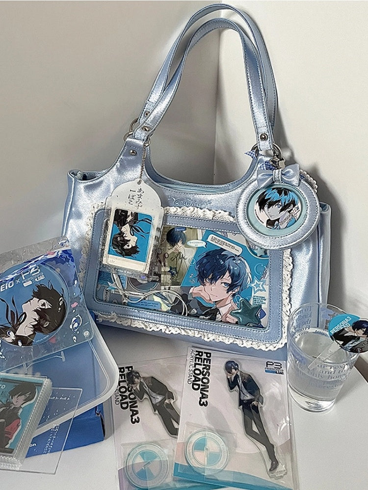 Satin Lace Trim Blue Daily Ita bag - Comes with Card Holder Charm