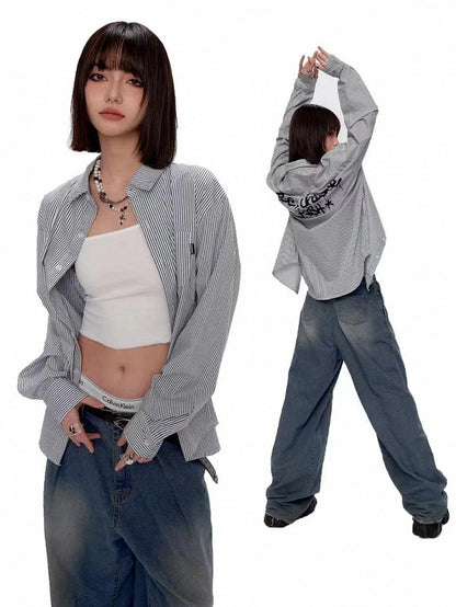 Black Graffiti Letters Blue and White Striped Preppy Unisex Shirt