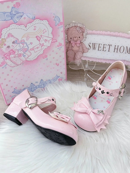 PU Pink Sweet Lolita Mary Janes - Mid-heel with Dog Theme & Puppy Buckle