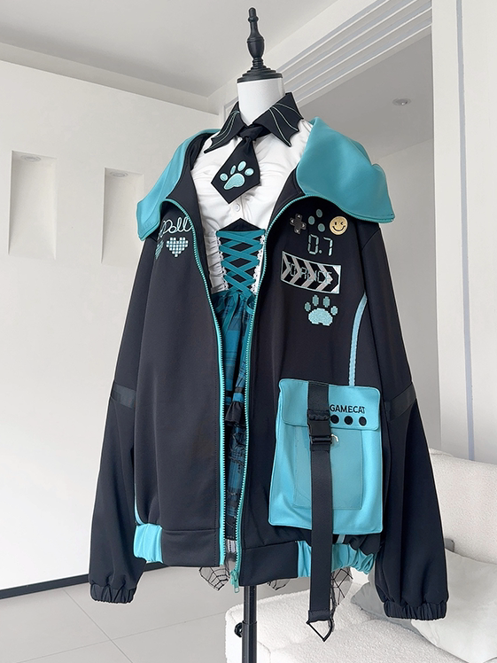 Black and Blue Futuristic Techwear Cyberpunk Hooded Jacket