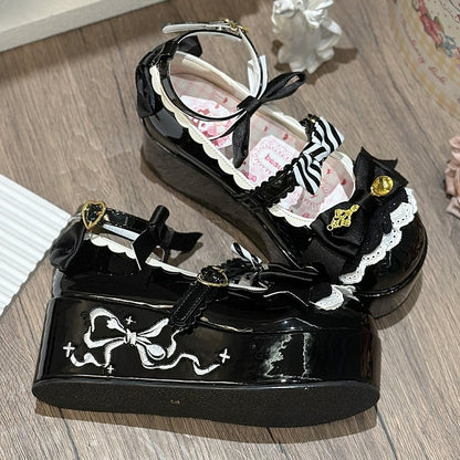 Black Spoon Decorated Bowknot Details Sweet Lolita Platforms