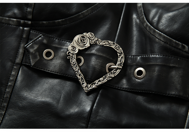 Black PU Bustier Top with Heart-Shaped Buckle Design