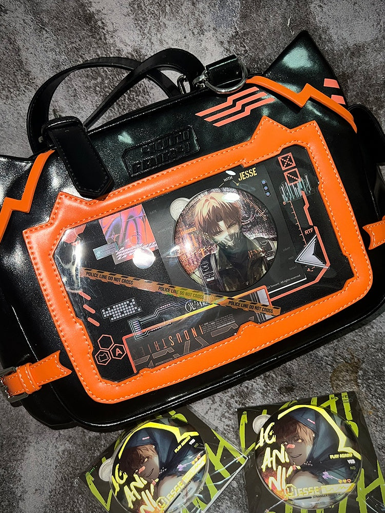 Black & Orange Cute Kitty Ear Design Ita Bag