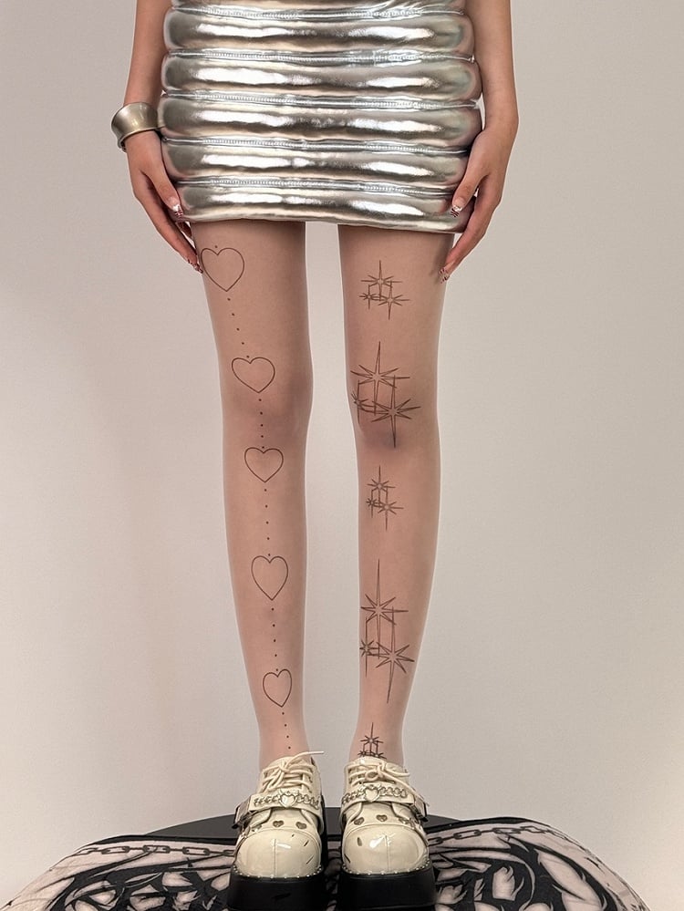 White Star And Heart Print Tights