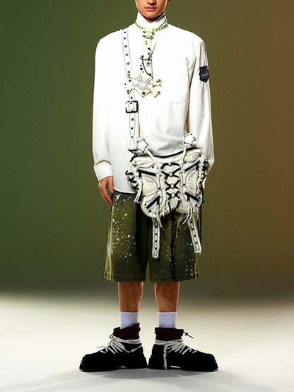 White Butterfly Frayed Hem Denim Bag