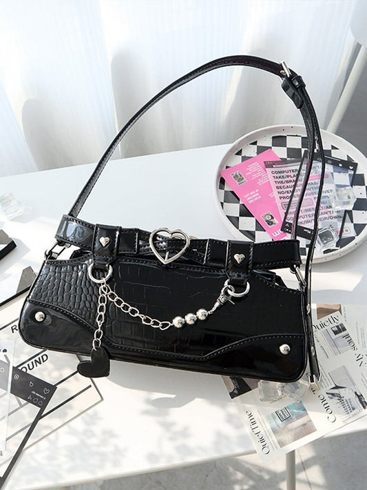 Black Ita Bag with Chain and Heart Charm