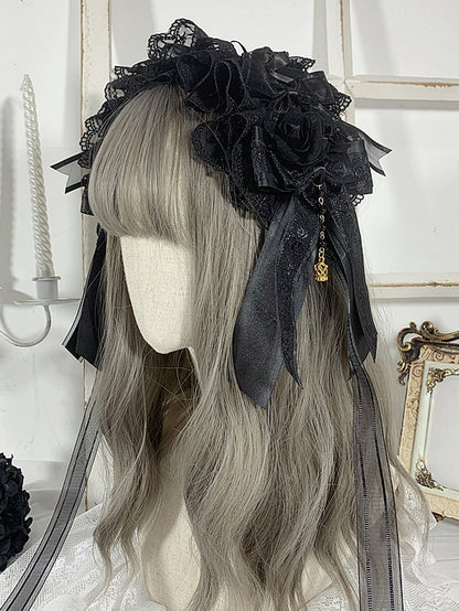 Floral Design Gothic Black Elegant Hairband