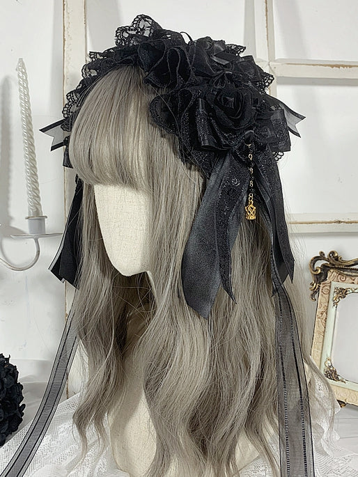 Floral Design Gothic Black Elegant Hairband