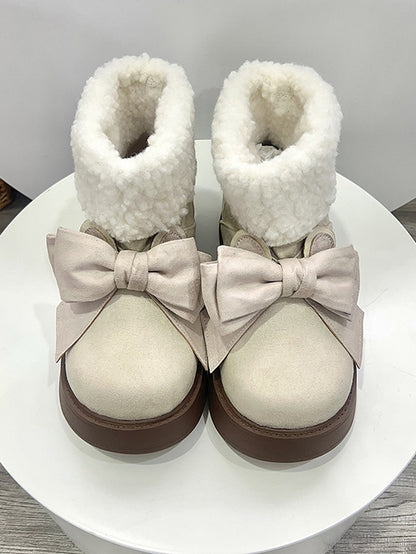 Beige Bunny Ear Design Bowknot Platform Winter Ugg Boots