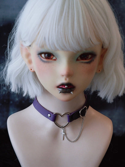 Purple Gothic Cross And Chain Pendant Heart Choker