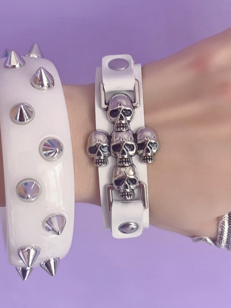 Black/White/Red PU Y2K Punk Metal Skull Cross Bracelet