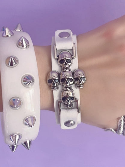 Black/White/Red PU Y2K Punk Metal Skull Cross Bracelet