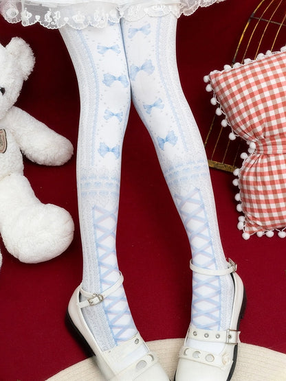 Red/Blue/Purple/Black Sweet Lolita Bowknot Heart Print Tights