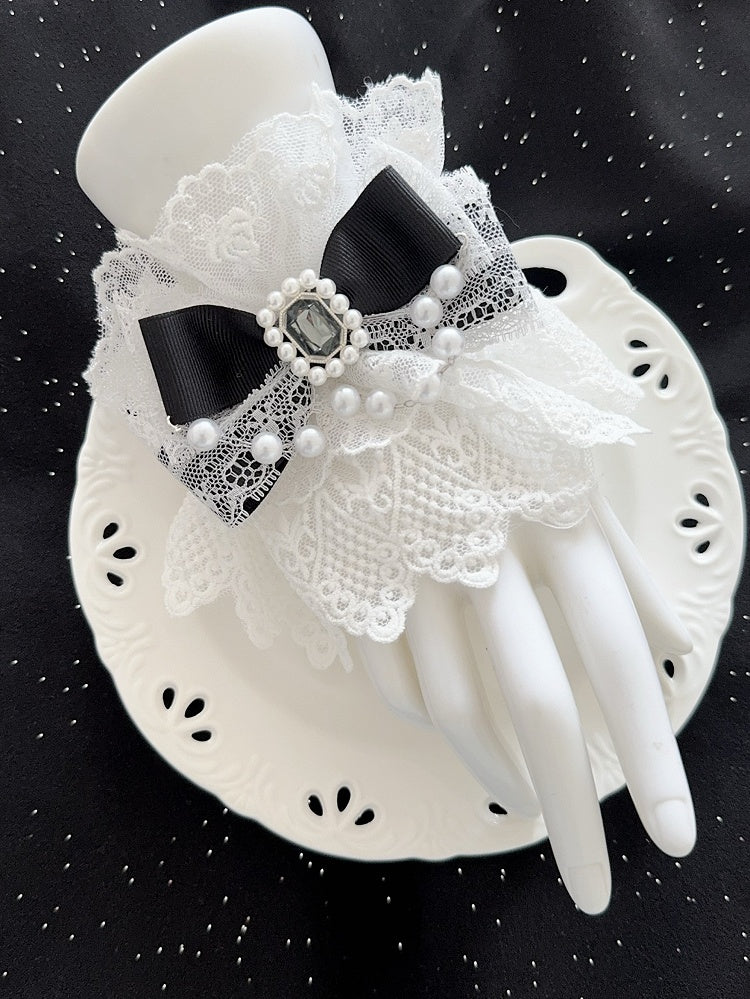 5 Color Options Beaded Charm Rhinestone Decorated Bowknot Lace Wrist Cuffs