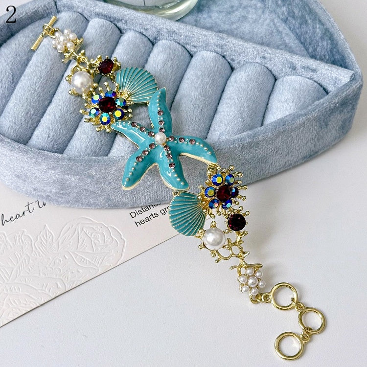 4 Options Y2K Bittersweet Starfish Shell And Rhinestone Decorated Bracelet/Necklace