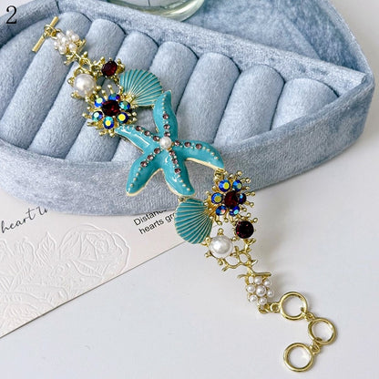 4 Options Y2K Bittersweet Starfish Shell And Rhinestone Decorated Bracelet/Necklace