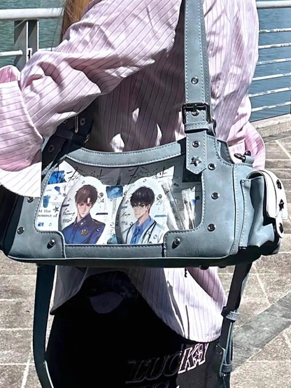 Blue PU Y2K Shoulder Ita Bag With Star Charm