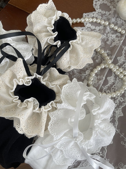 White/Black Double Layers Lace Trim Lolita Under-Knee Stockings