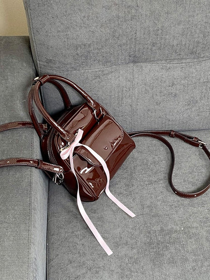 Kawaii 3-Way Glossy Chocolate Brown Backpack With Ribbon Bow