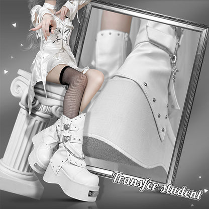 Punk Silver-tone Studs White Goth Platform Boots