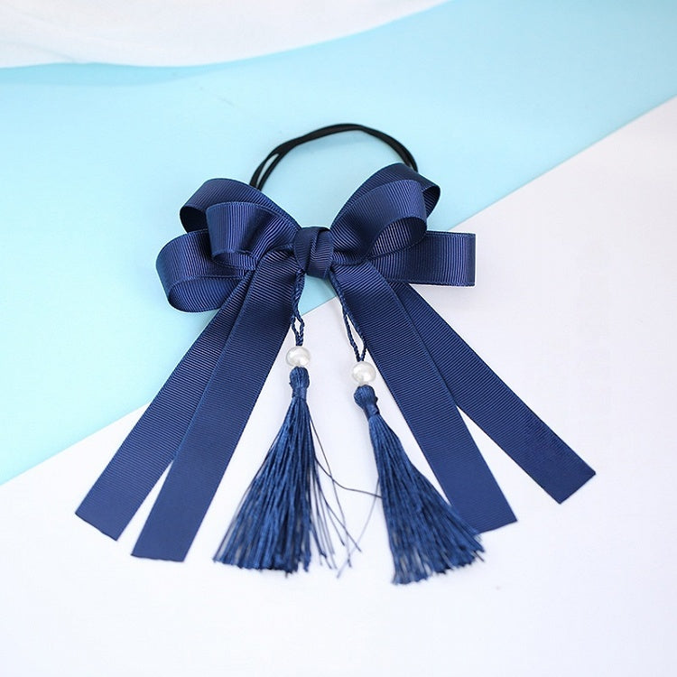 Dark Blue Bowknot Tassel Hair Tie