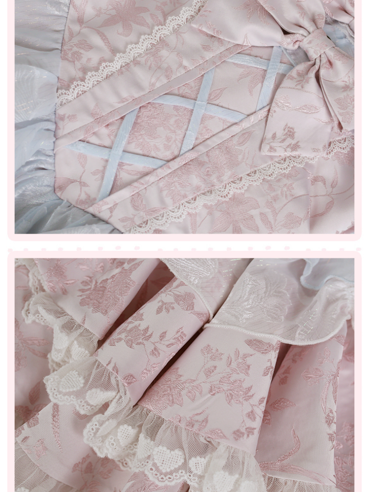 Enchanted Pink Jacquard Dress Tiered Skirt with Beaded Details