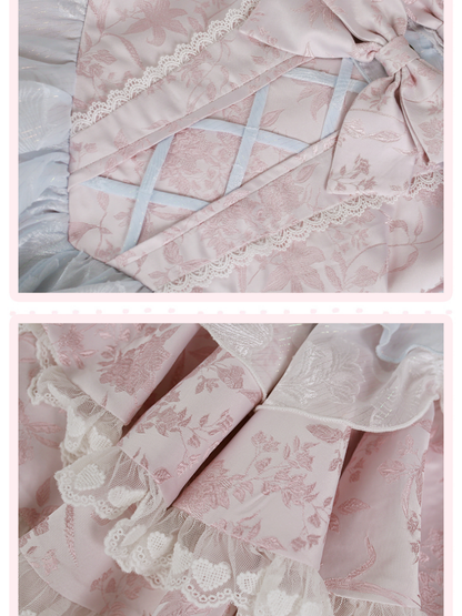 Enchanted Pink Jacquard Dress Tiered Skirt with Beaded Details