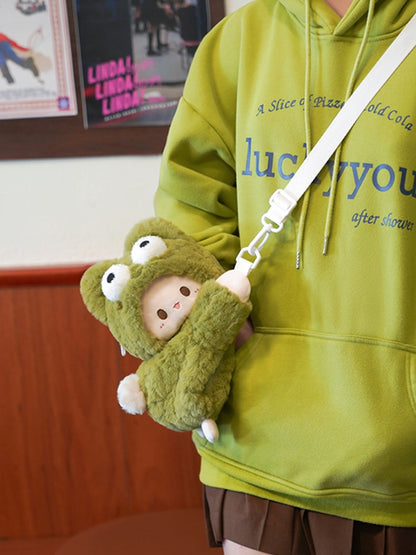 Green Frog Lamb Design Plush Backpack Crossbody Bag Middle/Large Size