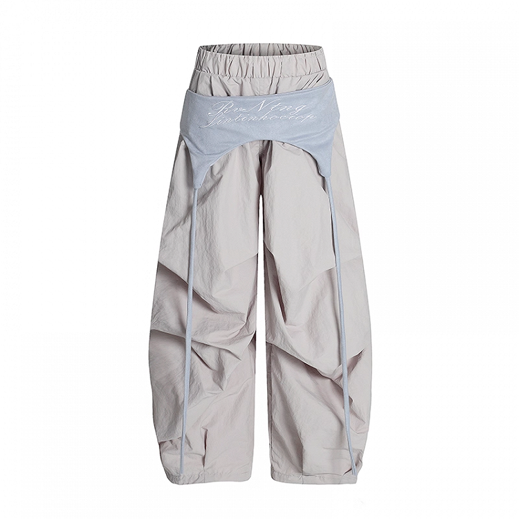 Gray Vintage Wide-leg Casual Pants with Waist Accessory