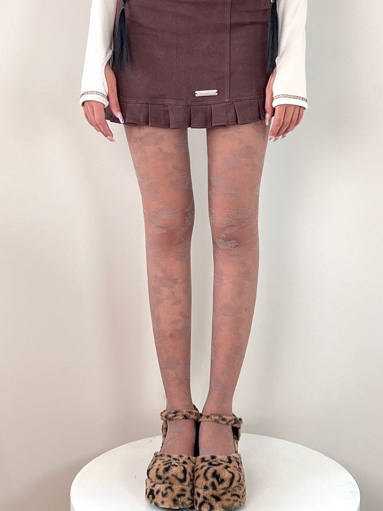 Nude/Khaki Y2K Rosette Pattern Tights