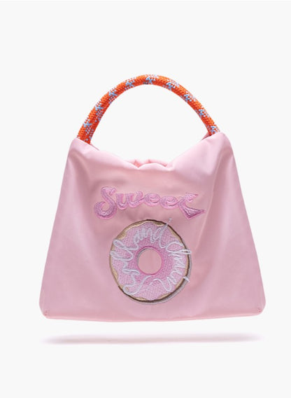 Pink Crossbody Phone Bag With Embroidered Donut Design