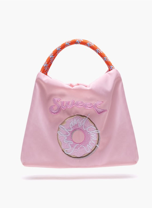 Pink Crossbody Phone Bag With Embroidered Donut Design