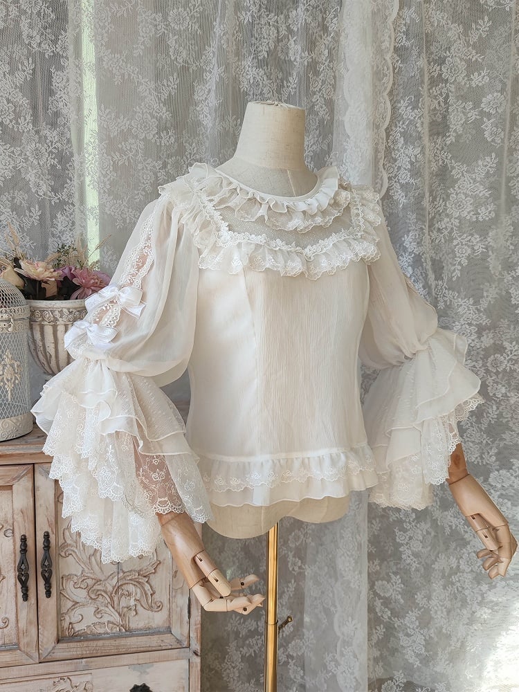 In Stock Round Neckline Trumpet Sleeves Elegant Lolita Blouse